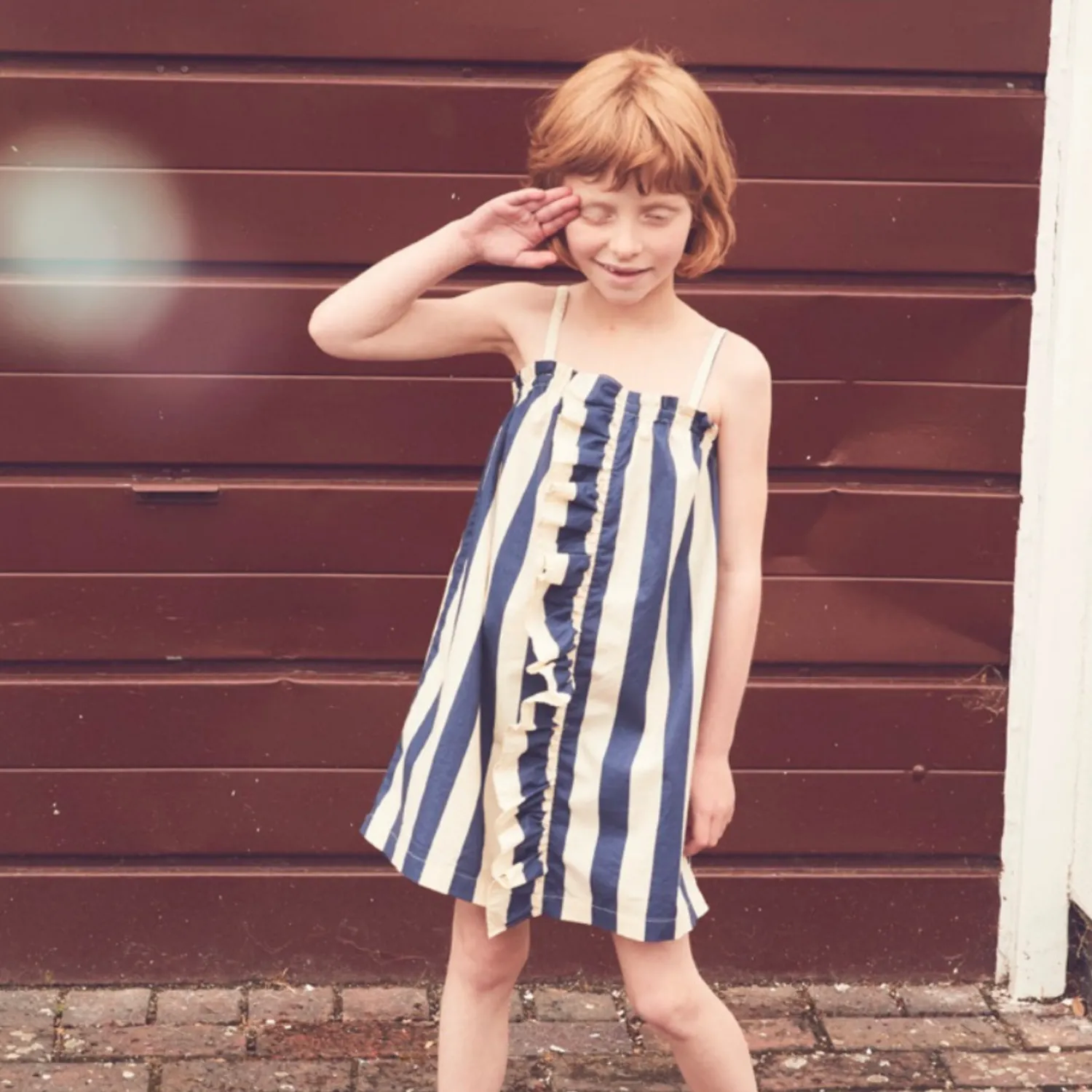 Wynken Overalls & Jumpsuits> Kids Frill Dress Deck Stripe Midnight